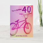 Carte d'anniversaire de BMX - vous tournez 40<br><div class="desc">Grand pour des papas,  des maris,  des fils,  des amis,  ou tout type tournant 40 qui monte toujours les "vélos de l'enfant" ! Personnalisable pour placer votre propre salutation sur l'intérieur de la carte.</div>