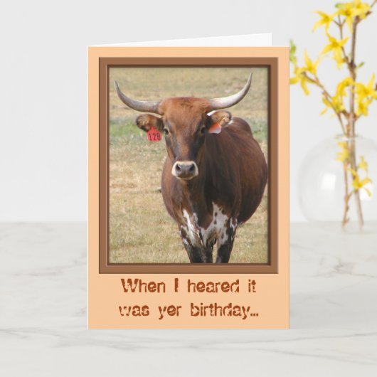 carte d'anniversaire de boeuf de Long-klaxon (Fleur jaune)