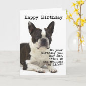 Carte d'anniversaire de Boston Terrier (Fleur jaune)