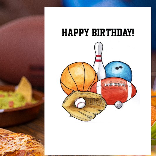 Carte d'anniversaire de boules de sports