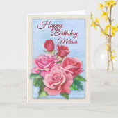 Carte d'anniversaire de bouquet rose (Fleur jaune)