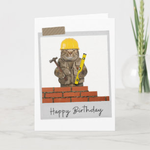 Carte d'anniversaire de Builder Cat Funny