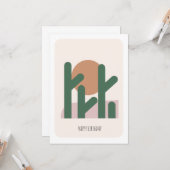 Carte d'anniversaire de cactus de désert vert haut (Devant/Arrière en situation)