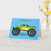 Carte d'anniversaire de camionnette Green Monster (Fleur jaune)