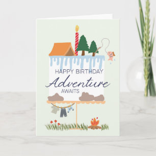 Carte d'anniversaire de camping : L'aventure atten