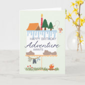Carte d'anniversaire de camping : L'aventure atten (Fleur jaune)
