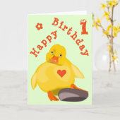Carte d'anniversaire de canard jaune mignon (Fleur jaune)