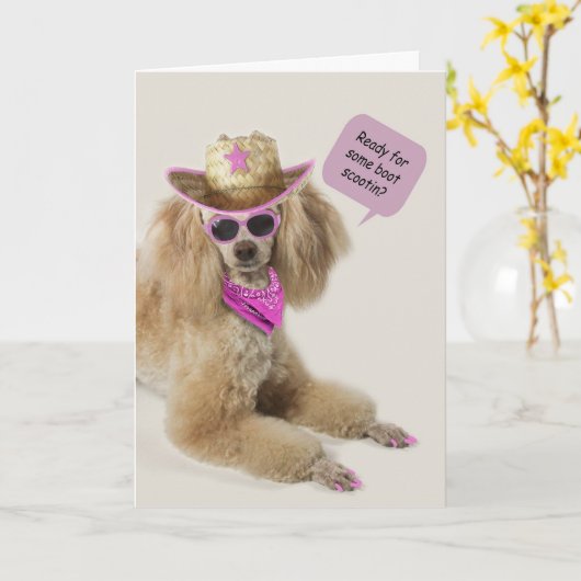 Carte d'anniversaire de caniche par thème pour une (Fleur jaune)