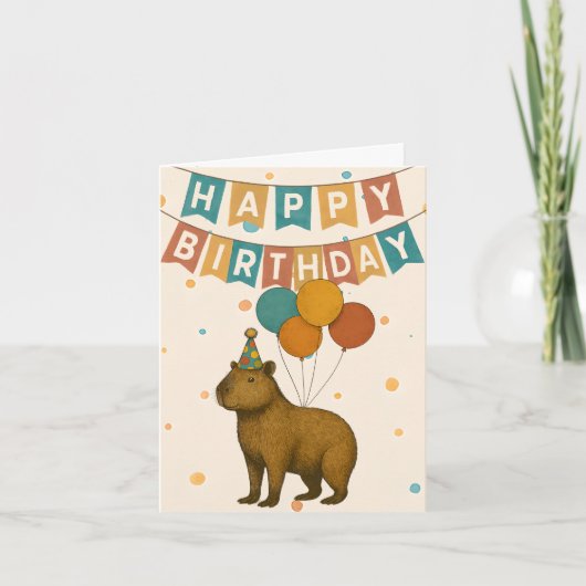 Carte d'anniversaire de Capybara - animal de fête (Devant)