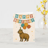 Carte d'anniversaire de Capybara - animal de fête (Fleur jaune)