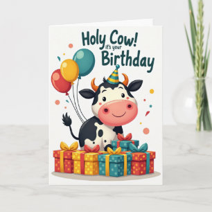 Carte d'anniversaire de chapeau de fête de vache