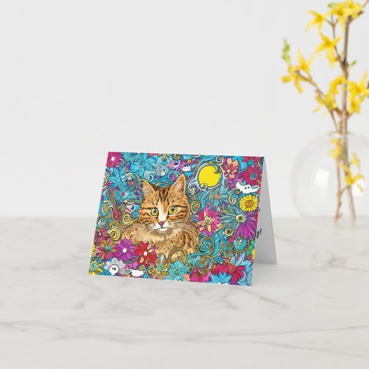 Carte d'anniversaire de chat (Fleur jaune)