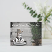 Carte d'anniversaire de chat chapeau de cowboy drô (Debout devant)