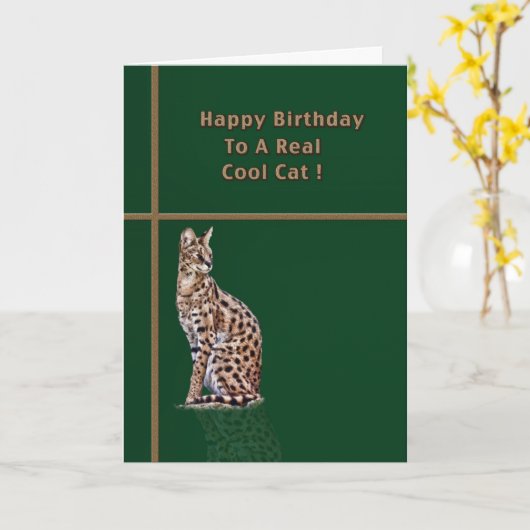 Carte d'anniversaire de chat cool avec occelot (Fleur jaune)