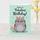 Carte d'anniversaire de chat cornu (Fleur jaune)