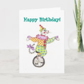 Carte d'anniversaire de chat de clown de monocycle (Devant)