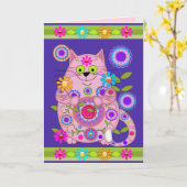 Carte d'anniversaire de chat de flower power (Fleur jaune)