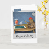 Carte d'anniversaire de chat de pêche virtuelle (Fleur jaune)