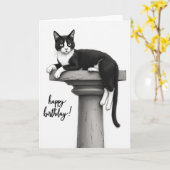 Carte d'anniversaire de chat en smoking joyeux (Fleur jaune)