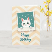 Carte d'anniversaire de chat encadrée de sarcelle (Fleur jaune)