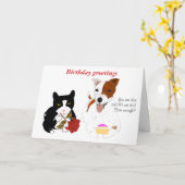 Carte d'anniversaire de chat et chien amusant (Fleur jaune)