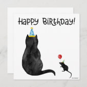 Carte d'anniversaire de chat et de souris peinte à (Devant / Derrière)