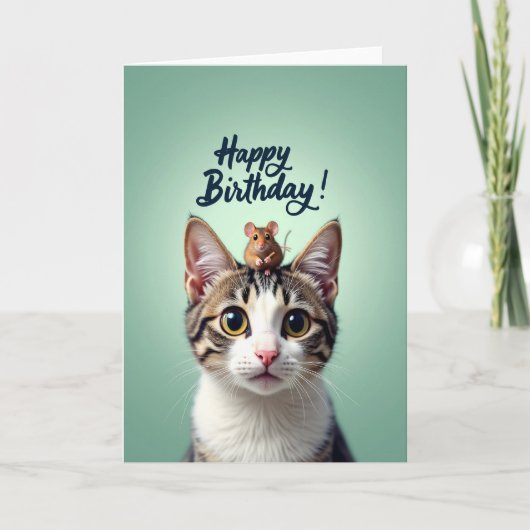 Carte d'anniversaire de chat et souris mignons (Devant)