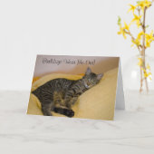 Carte d'anniversaire de chat fatigué (Fleur jaune)