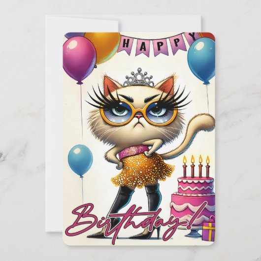 Carte d'anniversaire de chat glamour (Devant)