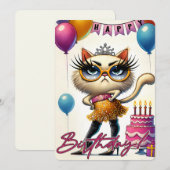 Carte d'anniversaire de chat glamour (Devant / Derrière)