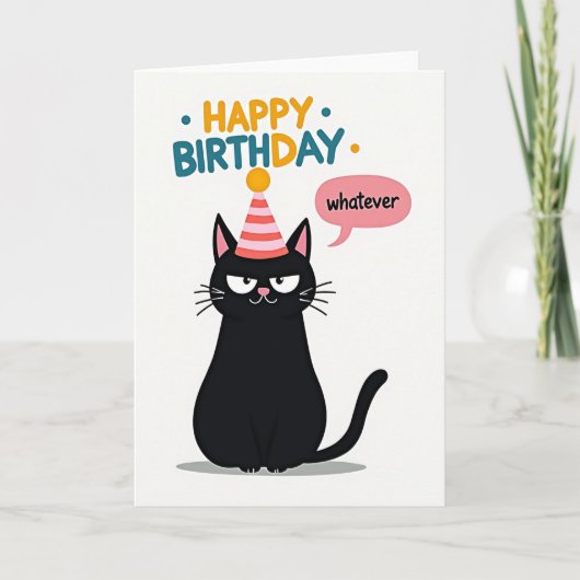 Carte d'anniversaire de chat indifférent (Devant)