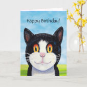 Carte d'anniversaire de chat joyeux (Fleur jaune)