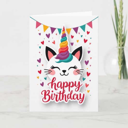 Carte d'anniversaire de chat licorne (Devant)
