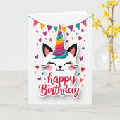 Carte d'anniversaire de chat licorne (Fleur jaune)