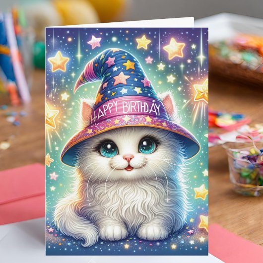 Carte d'anniversaire de chat magique