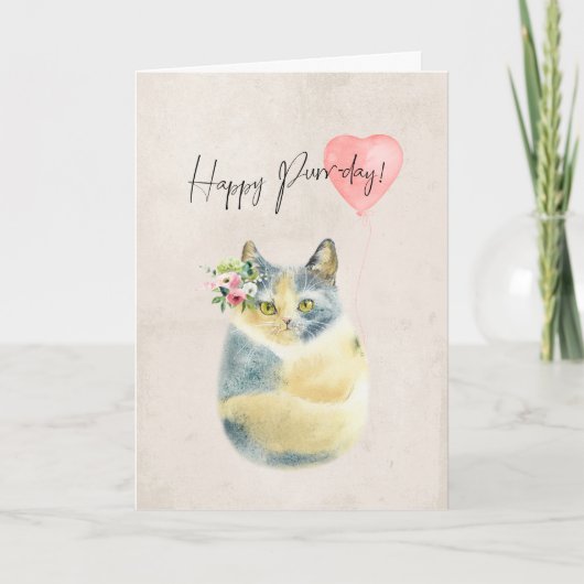 carte d'anniversaire de chat mignon jour de ronron (Devant)