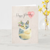 carte d'anniversaire de chat mignon jour de ronron (Fleur jaune)