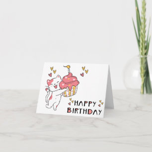 Carte d'anniversaire de chat mignon Kawaii avec cu