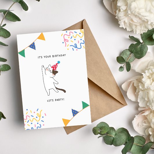 Carte d'anniversaire de chat mignon pour fête d'an
