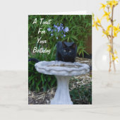 Carte d'anniversaire de chat noir 2 (Fleur jaune)