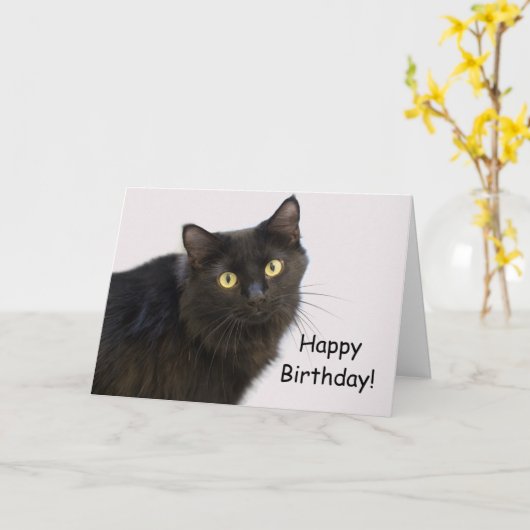 Carte d'anniversaire de chat noir par point pour u (Fleur jaune)