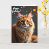 Carte d'anniversaire de chat orange (Fleur jaune)