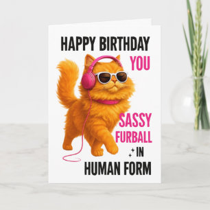 Carte d'anniversaire de chat orange sassy, Carte h