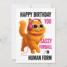 Carte d'anniversaire de chat orange sassy, Carte h