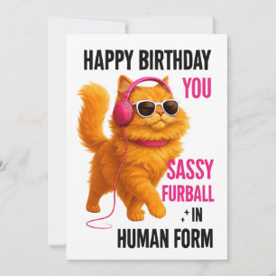 Carte d'anniversaire de chat orange sassy, Carte h