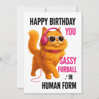Carte d'anniversaire de chat orange sassy, Carte h