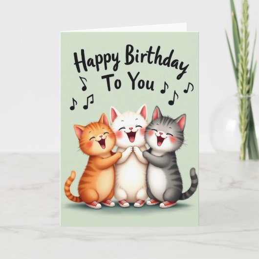 Carte d'anniversaire de chat qui chante (Devant)