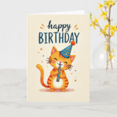 Carte d'anniversaire de chat rayé (Fleur jaune)