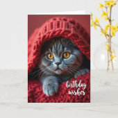 Carte d'anniversaire de chat rayé doux (Fleur jaune)