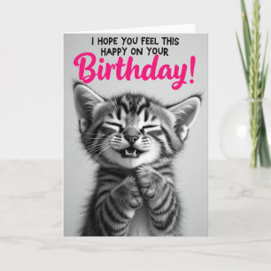 Carte d'anniversaire de chat rayé en nuances de gr